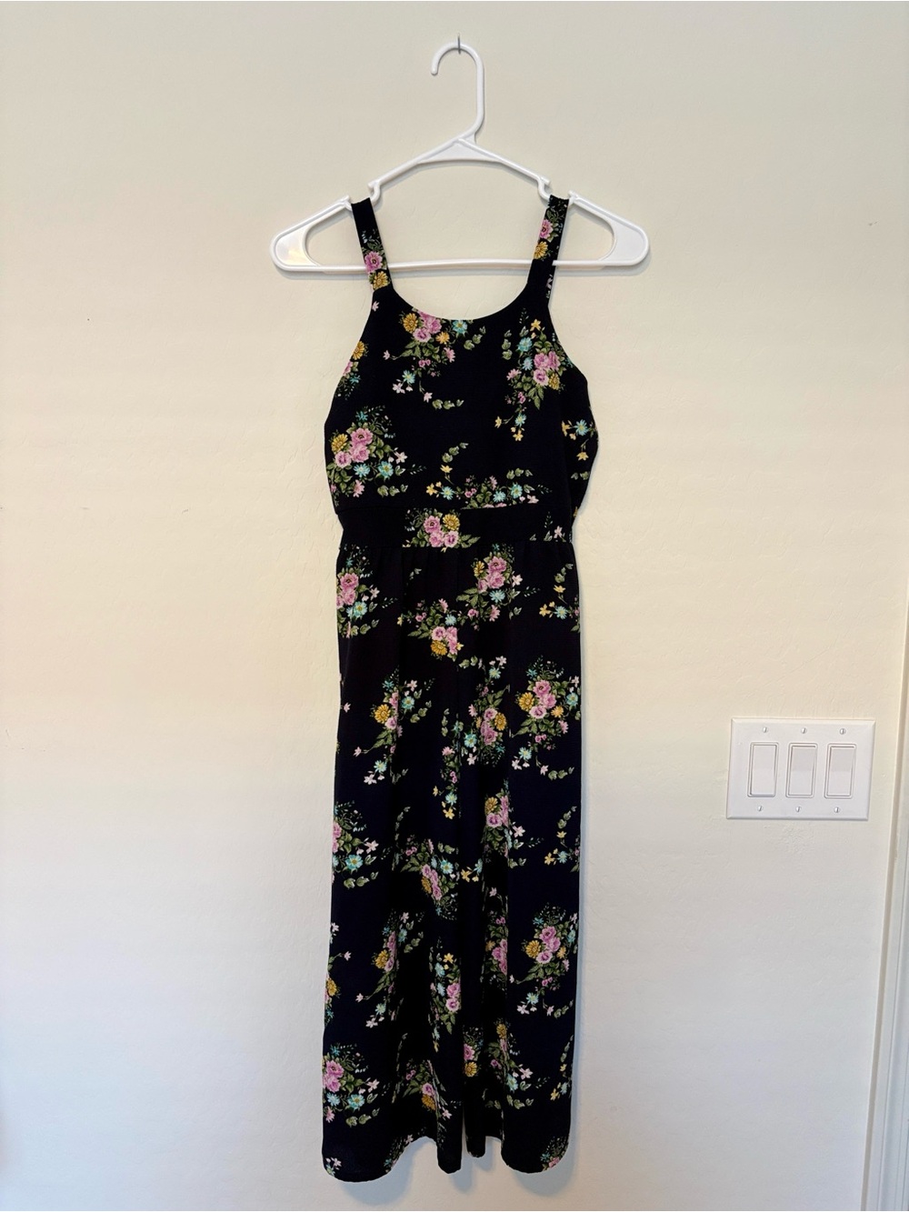 Girls Dark Navy Blue Floral Maxi Romper